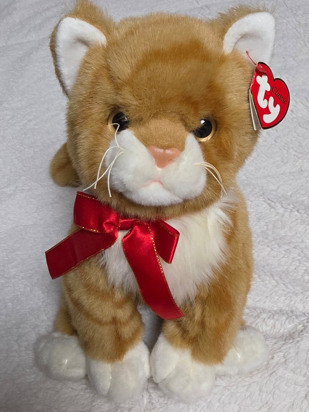 Ty Classic Kitty Orange Tabby Cat Plush 2002 Ginger Striped Stuffed Animal 10.5"